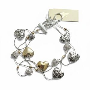 Multi strand Brighton Silver and Gold Heart Charm Bracelet NWT